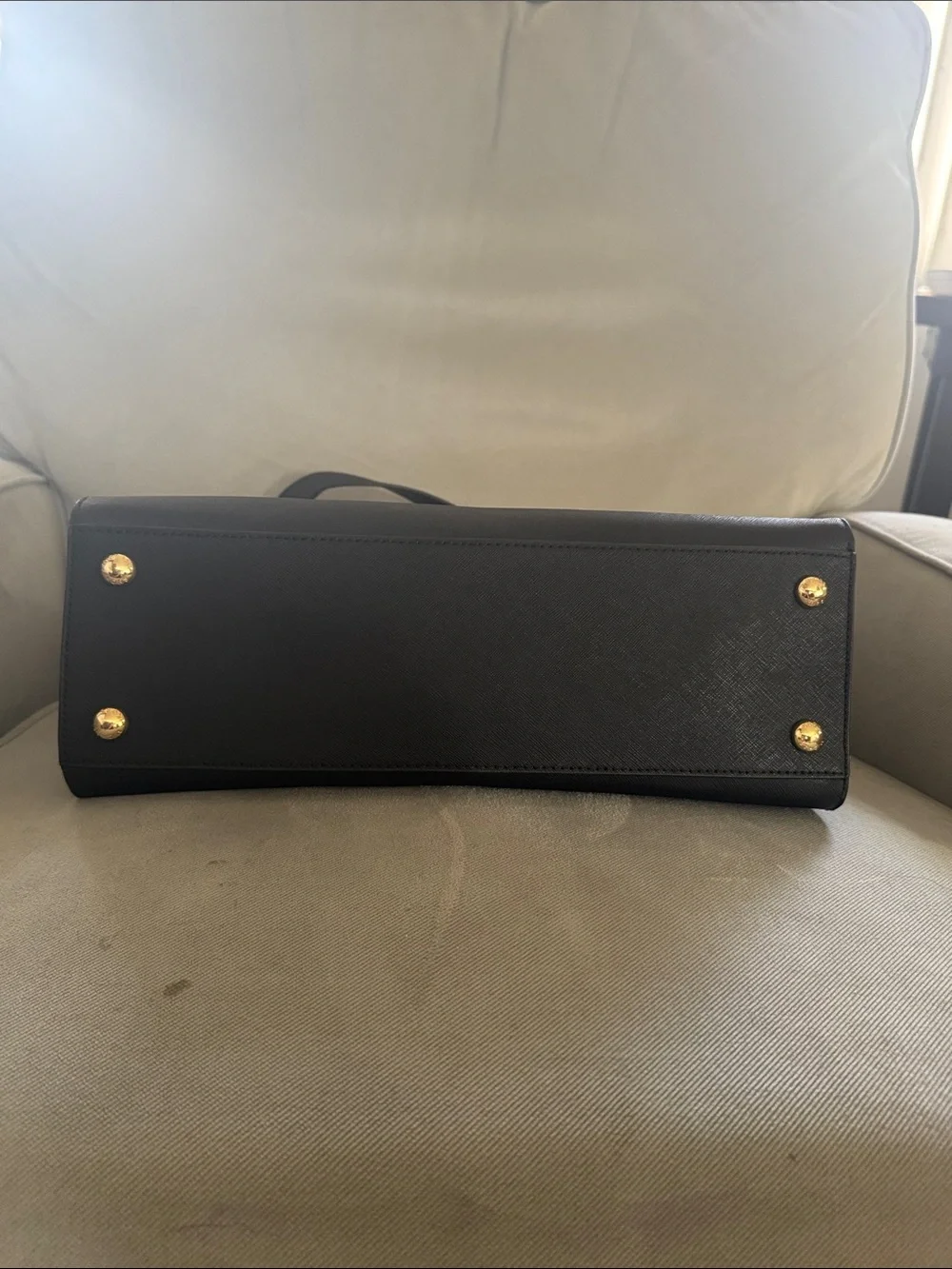 Michael Kors Black Leather Tote with Gold Chain Accents